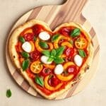 heart shaped pizza with gourmet toppings