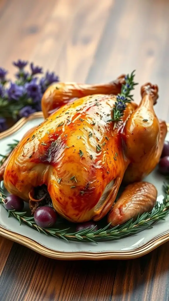 Valentines Day Dinner Ideas 10 A beautifully roasted chicken garnished with lavender and rosemary