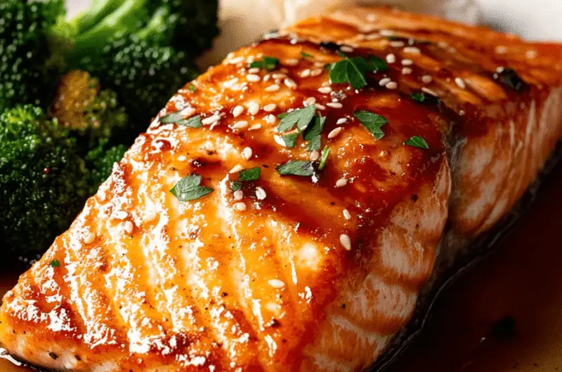 Honey Garlic Glazed Salmon: A Perfectly Balanced Sweet and Savory Delight 7 a plated honey garlic glazed salmon fillet