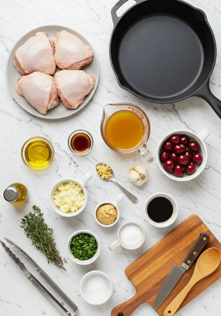 One-Pot Chicken & Cherries: A Sweet & Savory Family Favorite 2 Top down shot of the ingredients for chicken cherry one pot