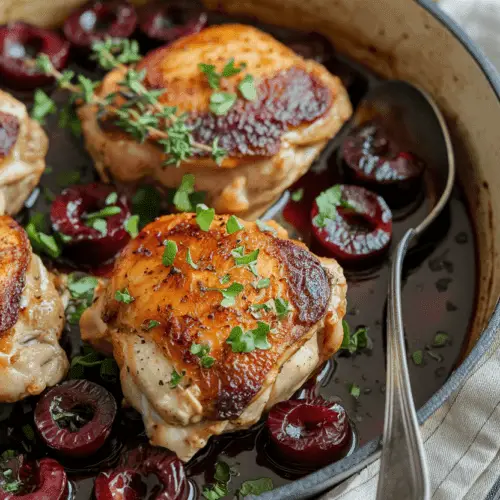 One-Pot Chicken & Cherries: A Sweet & Savory Family Favorite 6 A skillet contains chicken and cherry one pot dinner