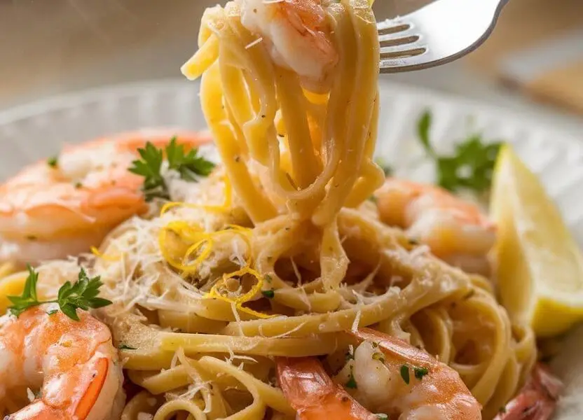 Garlic Butter Shrimp Pasta 1 a plate of garlic butter shrimp pasta