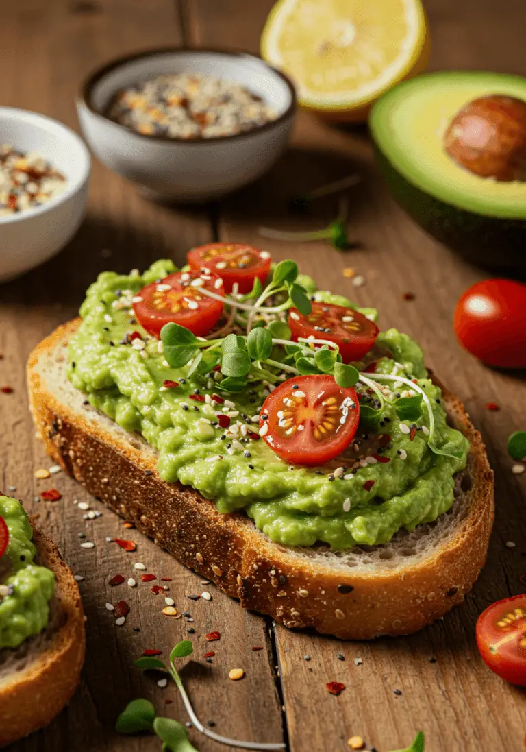 a slice of toast with avocado and seasoning