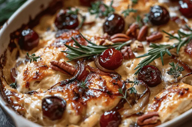 a dish of chicken cherry casserole