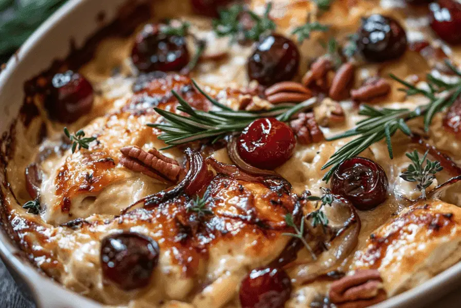 a dish of chicken cherry casserole