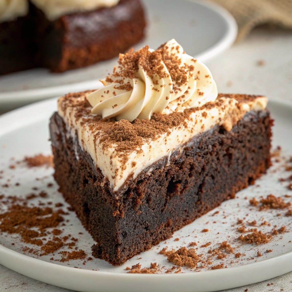 10 Delicious Irish Recipes to Celebrate St. Patrick's Day 11 A slice of rich chocolate cake with cream cheese frosting, decorated with cocoa powder.