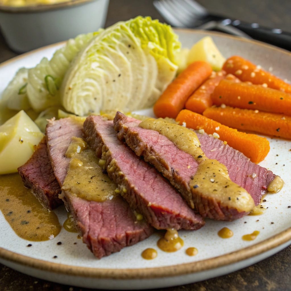 10 Delicious Irish Recipes to Celebrate St. Patrick's Day 5 corned beef and cabbage with mustard sauce 20260210 211415 8880 20260210 211422 lzkc