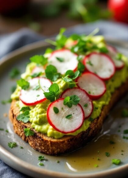 creamy avocado toast with radishes 1