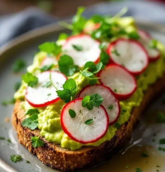 10 Super Tasty Vegan Breakfast Ideas 1 creamy avocado toast with radishes 1