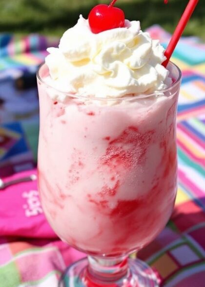 A delicious cherry float on a picnic rug