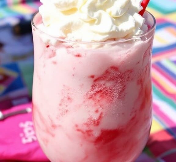 A delicious cherry float on a picnic rug