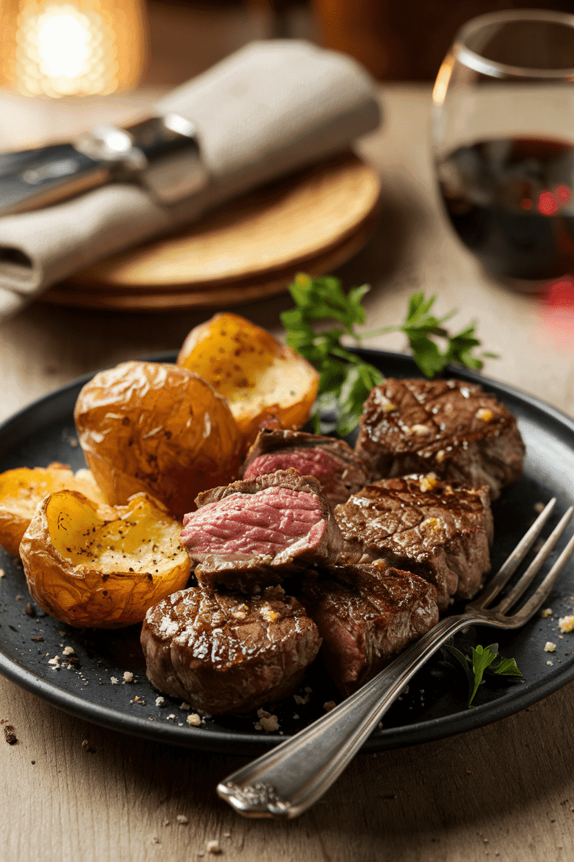 One-Pan Steak Bites and Potatoes in Garlic Butter 6 garlic steak potatoes4