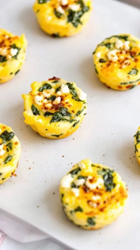 Egg muffins with spinach and feta in a muffin tray