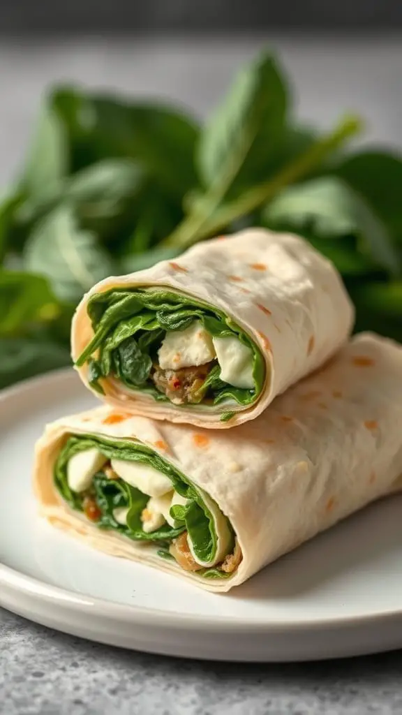 Spinach and Cheese Breakfast Wrap on a plate