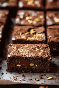 a plate of pistachio brownies