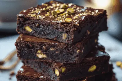 Luxury Chocolate Pistachio Brownies – Decadent & Elegant 26 a plate of pistachio brownies