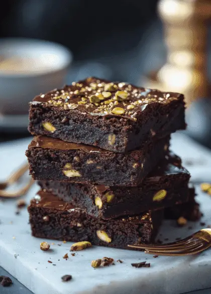 a plate of pistachio brownies