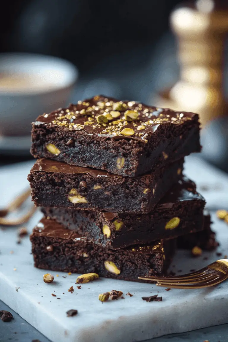 a plate of pistachio brownies