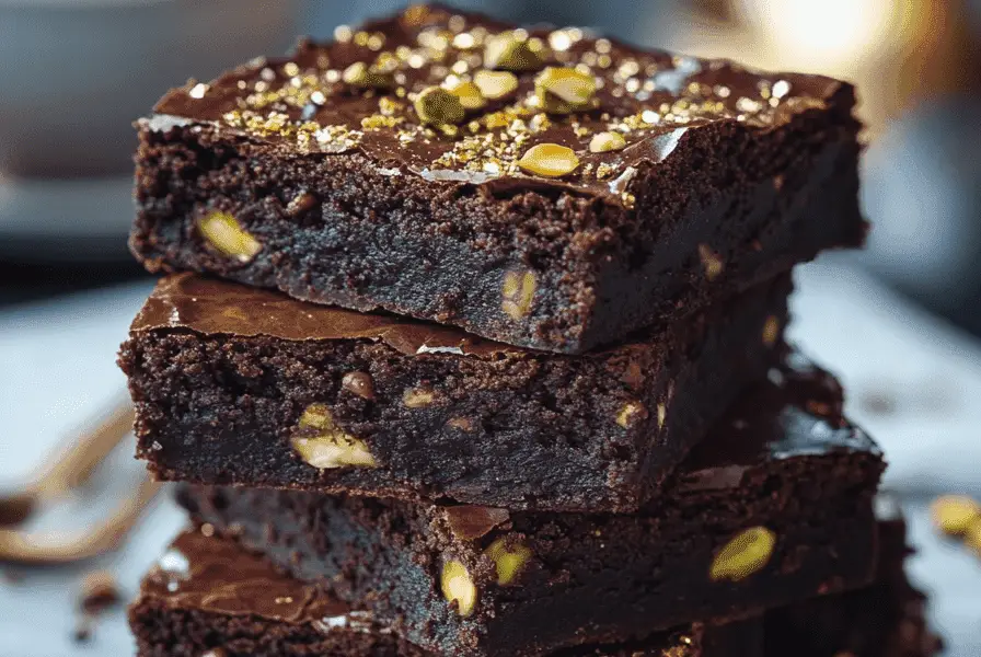 Luxury Chocolate Pistachio Brownies – Decadent & Elegant 1 a plate of pistachio brownies