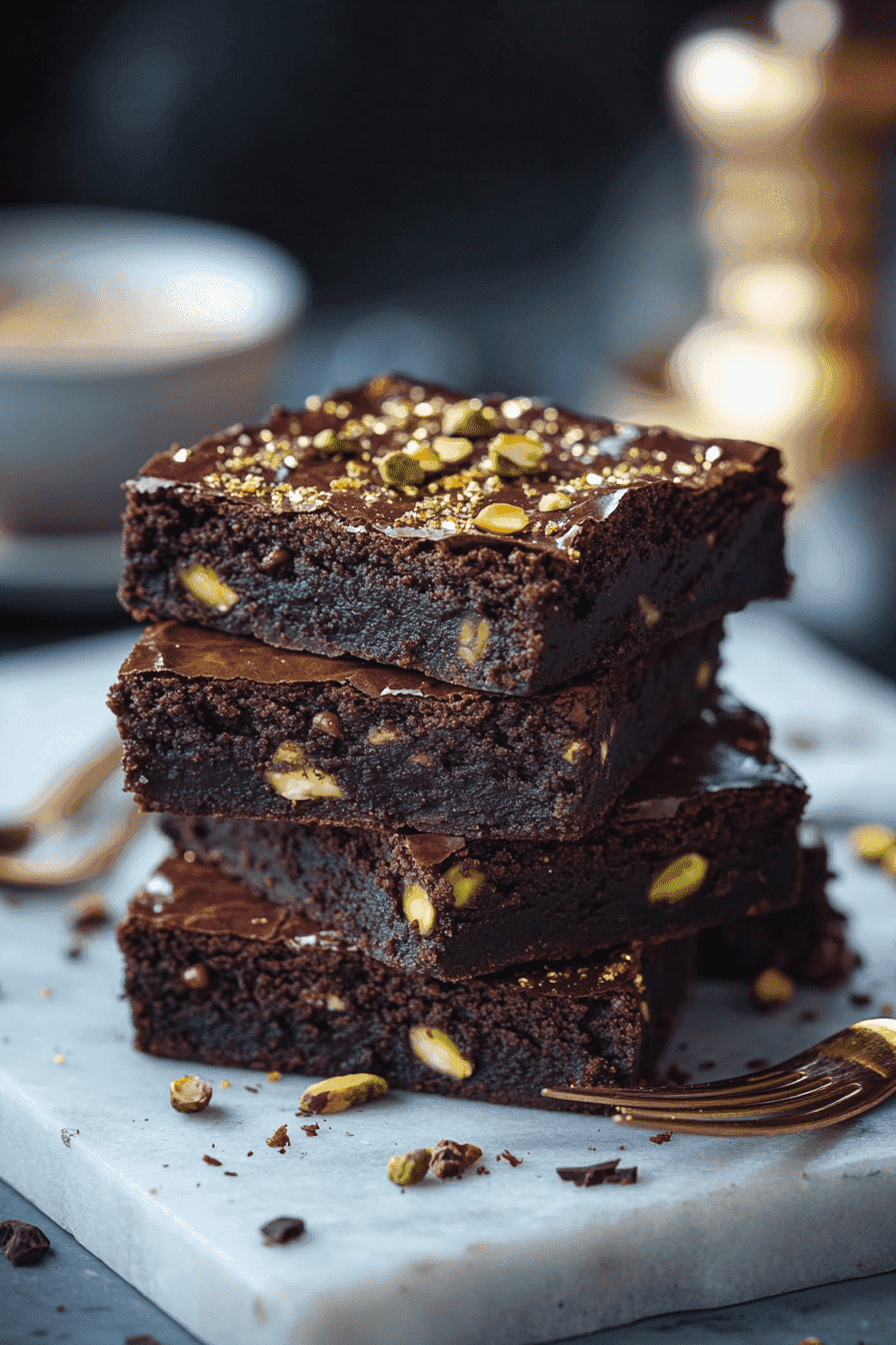 a plate of pistachio brownies