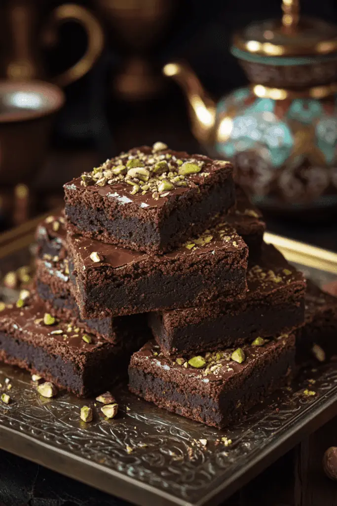 Luxury Chocolate Pistachio Brownies – Decadent & Elegant 4 a plate of pistachio brownies