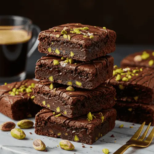 Luxury Chocolate Pistachio Brownies – Decadent & Elegant 5 a plate of pistachio brownies