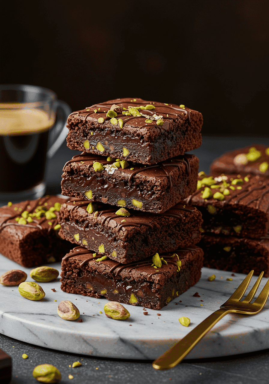 Luxury Chocolate Pistachio Brownies – Decadent & Elegant 4 a plate of pistachio brownies