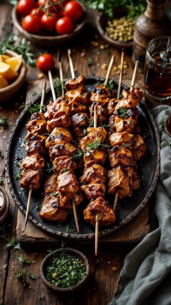 12 Fun Food Ideas for a Medieval Themed Party 6 Juicy roasted meats on skewers ready for a medieval themed party.