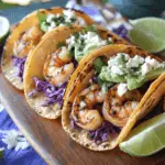 a plate of shrimp tacos