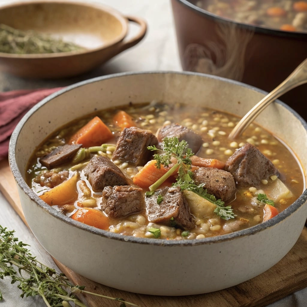 a bowl of steaming spiced venison stew