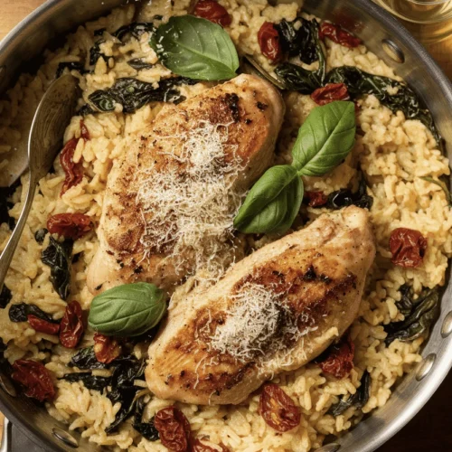 Creamy Garlic Butter Tuscan Chicken & Parmesan Rice (One-Pot Wonder!) 7 tuscan chicken