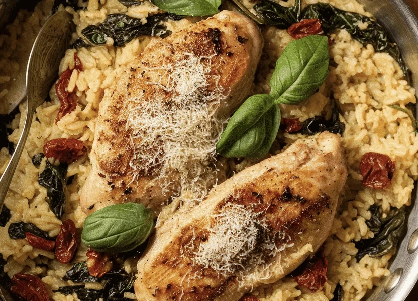Creamy Garlic Butter Tuscan Chicken & Parmesan Rice (One-Pot Wonder!) 1 tuscan chicken