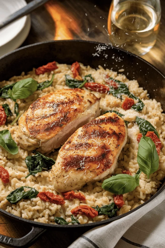 Creamy Garlic Butter Tuscan Chicken & Parmesan Rice (One-Pot Wonder!) 2 tuscan chicken13