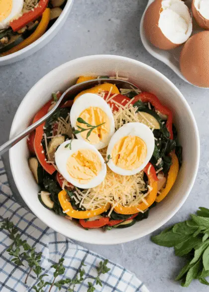 a breakfast bowl with eggs