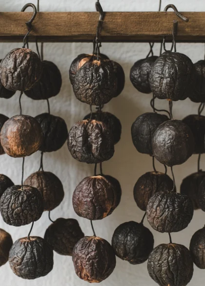 a photo of dried black limes hanging on YrLG3O WSryiKvpmHMBsCg f0AbJOdfQ8 htjNcTV hVQ