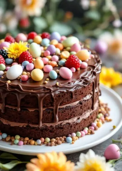 a rich chocolate cake perfect for easter