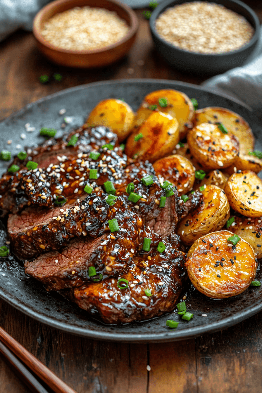 Sticky Honey Garlic Beef with Crispy Sesame Potatoes 3 beef and potatoes4