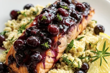 Blueberry Glazed Salmon with Lemon Herb Couscous 8 blueberry salmon 13
