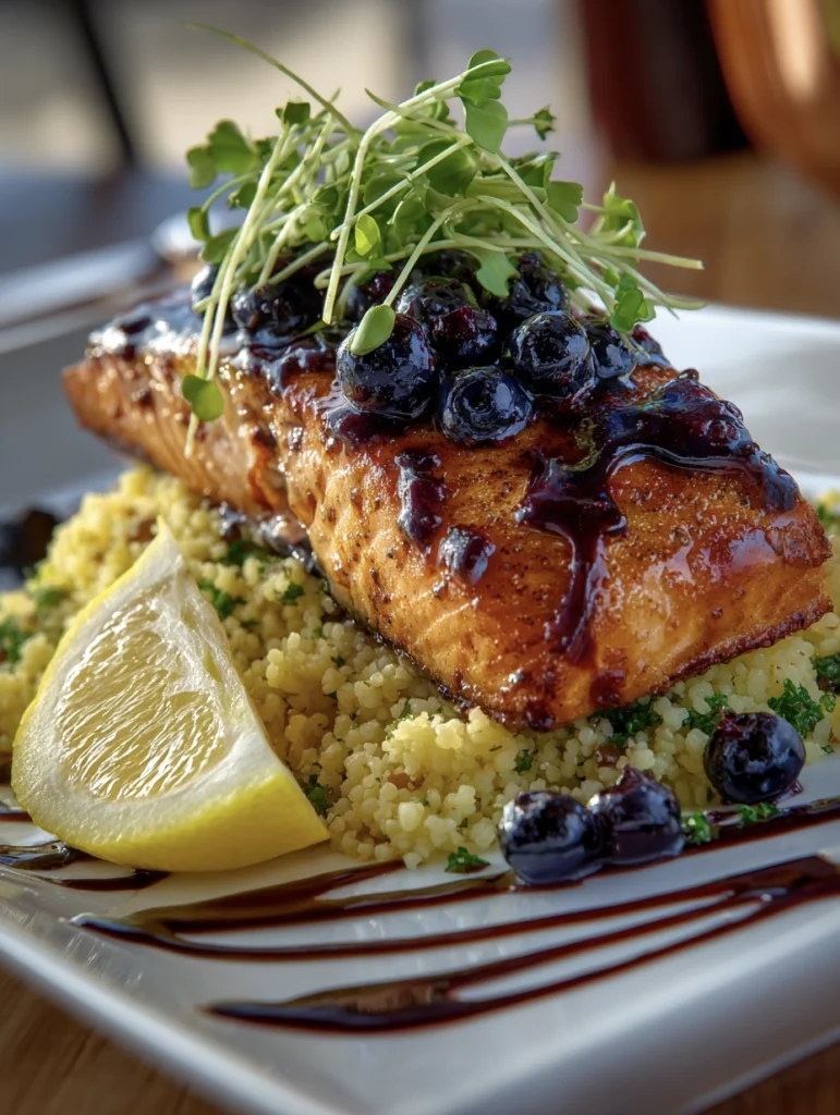Blueberry Glazed Salmon with Lemon Herb Couscous 8 blueberry salmon 7 1