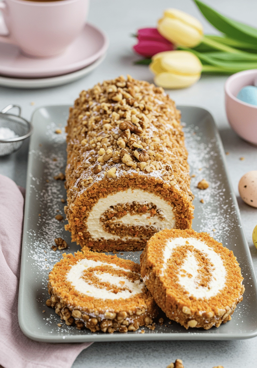 Carrot Cake Roll with Whipped Cream Cheese Filling & Golden Walnut Crust 3 carrot cake roll 6