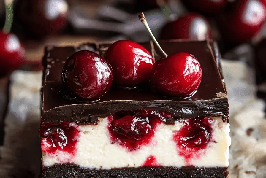 Chocolate-Covered Cherry Cheesecake Bars 1 cherry chocolate cheesecake7