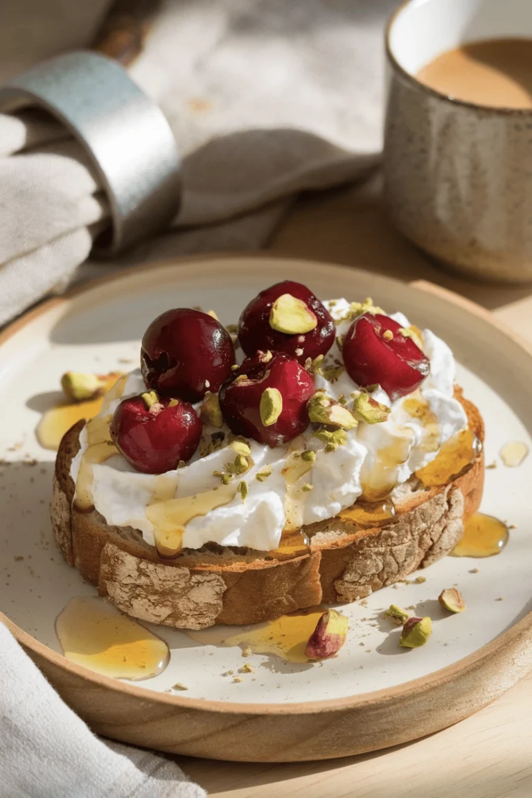 Cottage Cheese & Cherry Toast with Honey and Pistachios