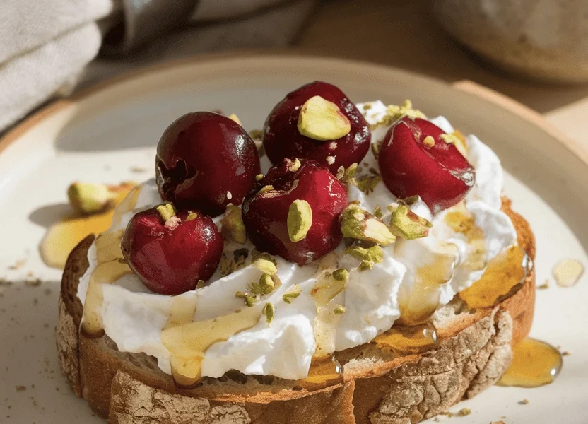 Cottage Cheese & Cherry Toast with Honey and Pistachios 1 cherry cottage cheese toast3