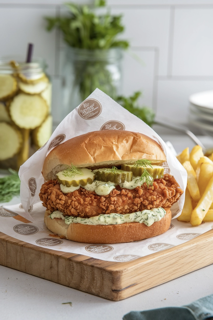 Crispy Dill Pickle-Brined Fried Chicken Sandwiches 4 crispy dill chicken burger9