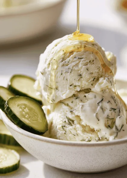 Dill Pickle Ice Cream with a Honey Drizzle 9 dill pickle ice cream 7