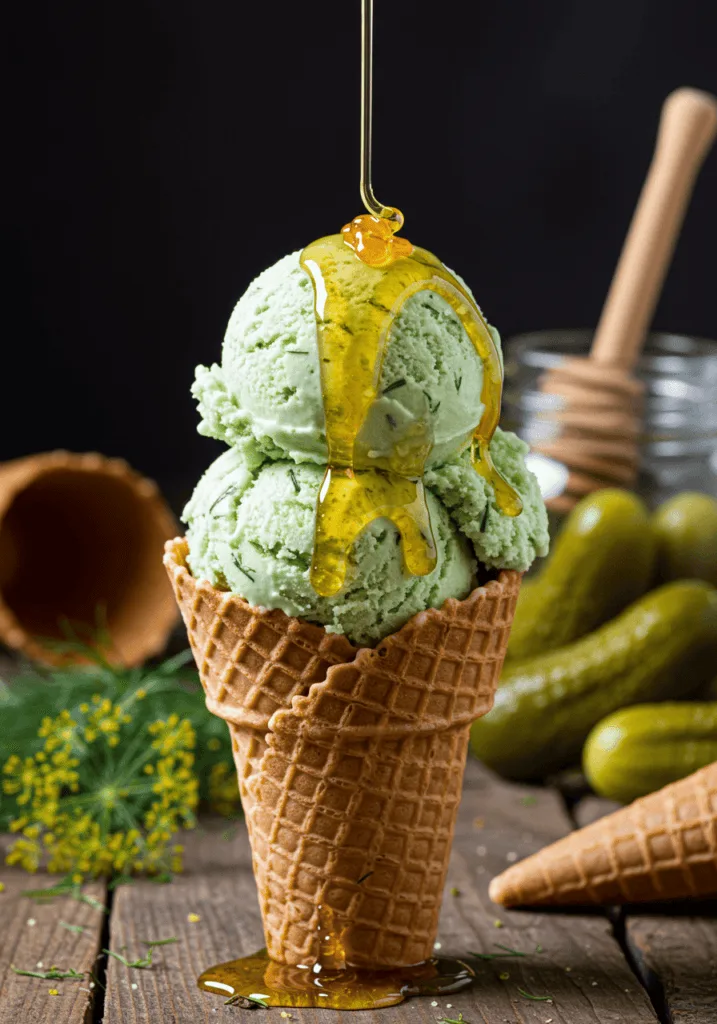 Dill Pickle Ice Cream with a Honey Drizzle 5 dill pickle ice cream6