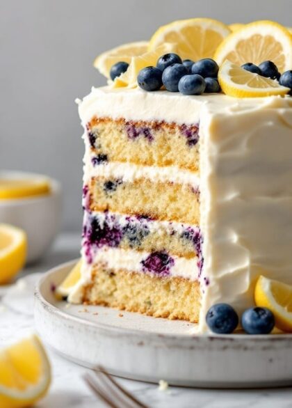 lemon blueberry cake with cream cheese frosting