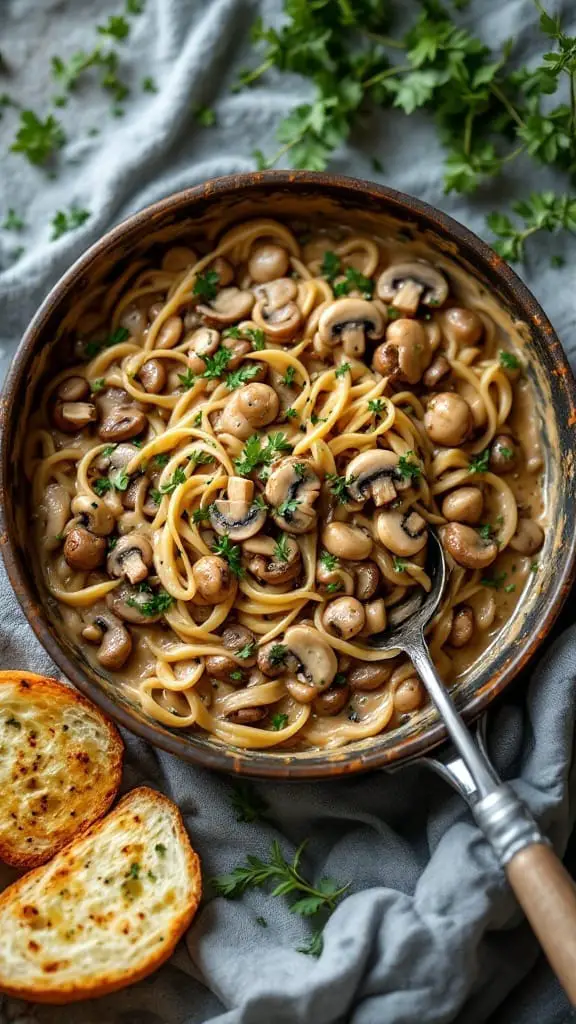 12 Easy One-Pot Pasta Dinner Recipes You’ll Love 2 A delicious bowl of One-Pot Mushroom Stroganoff with pasta and mushrooms