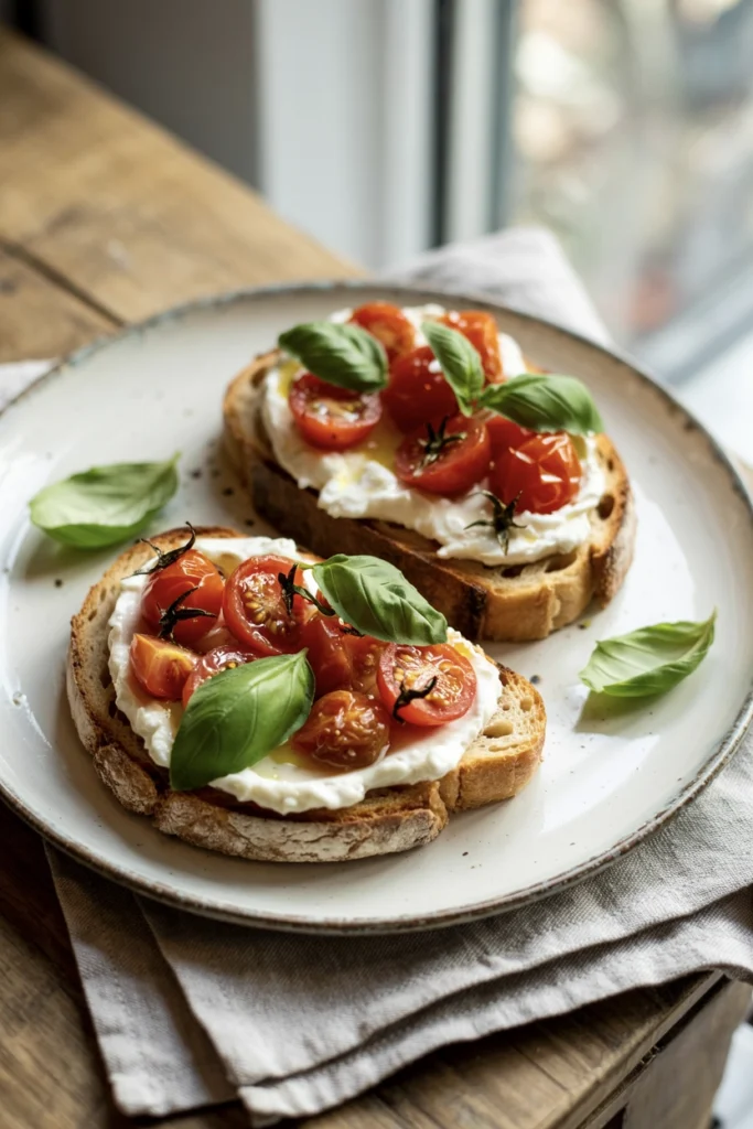Whipped Ricotta Toasts with Garlic Butter and Roasted Cherry Tomato 2 ricotta cheese tomatoes 5