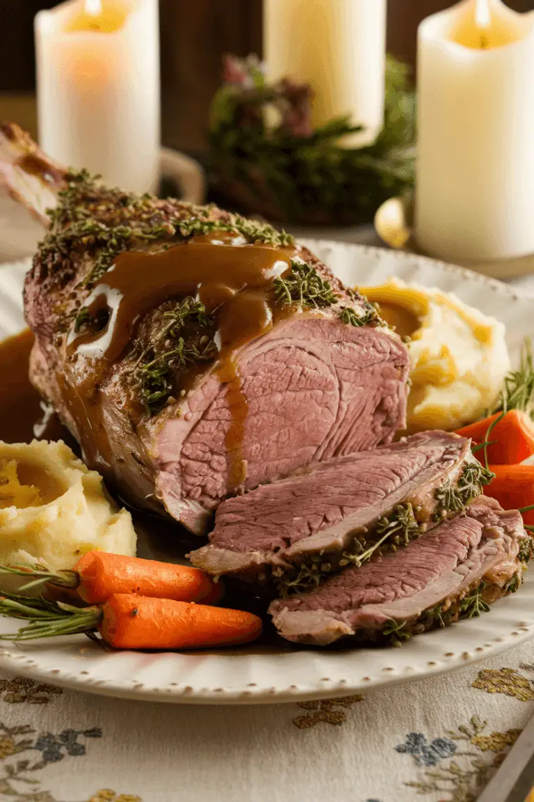 herb encrusted leg of roast lamb